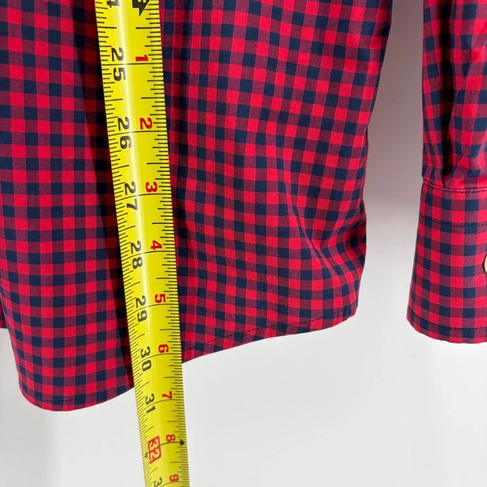 Banana Republic Mens Button Down Shirt Large Red Navy‎ Gingham Slim Flex Fit L